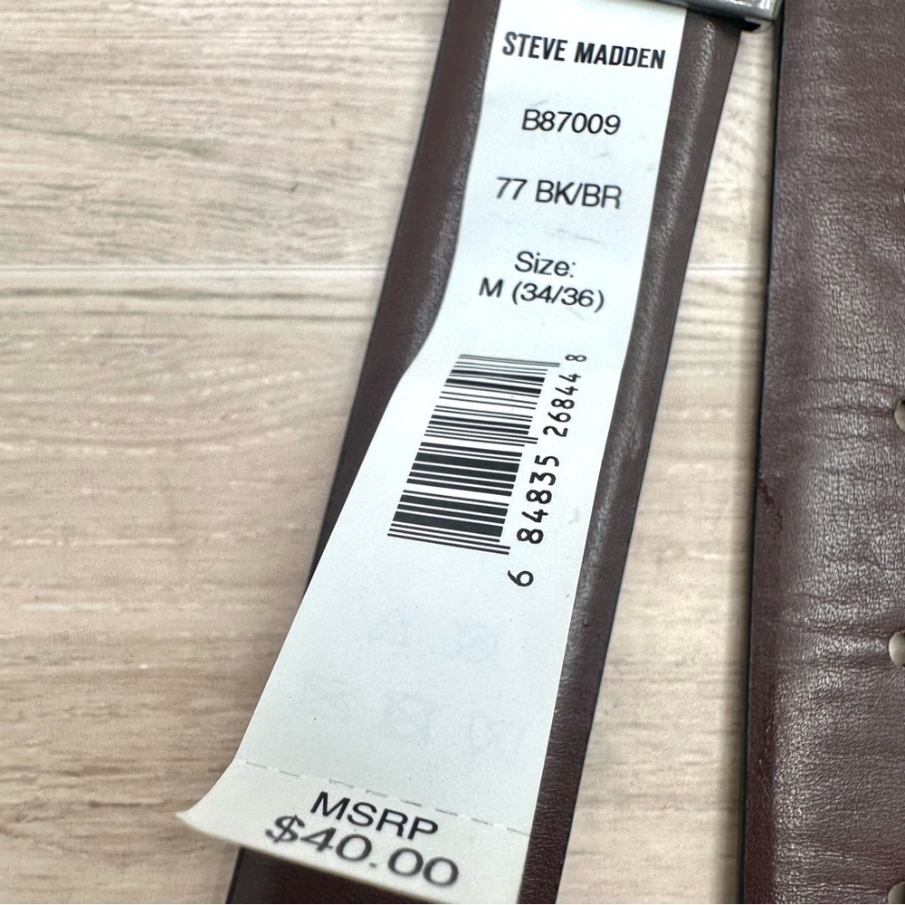 Steve Madden Faux Leather Reversible Black Brown Silver Buckle | Size 34/36 - Picture 6 of 11